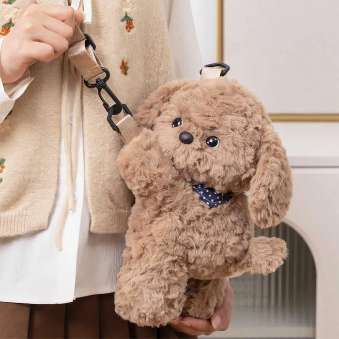 Cute Puppy White/Brown 30cm Plush Crossbody Bag