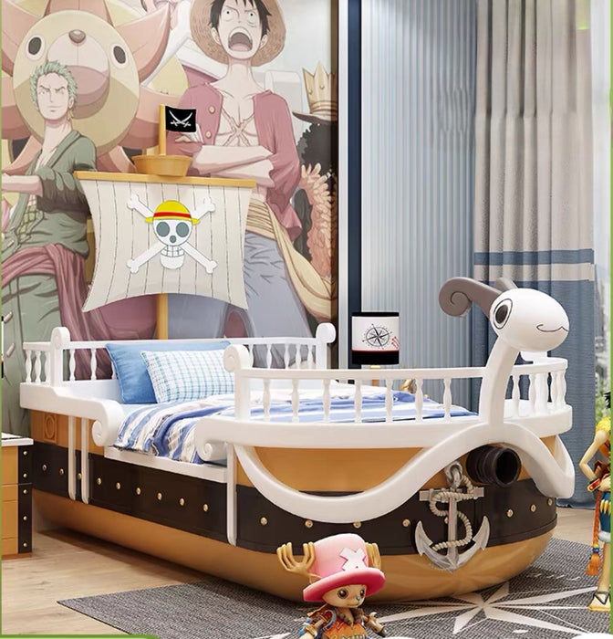 Pre-Order One Piece Ship-Themed Bed – Unique Anime Furniture for Pirate Fans (Include 2X One Piece Bedside Table+ 10cm Premium Mattresses）