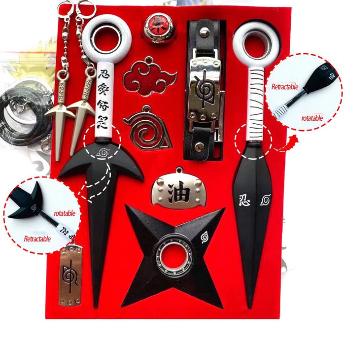 Anime Naruto Uzumaki Kunai Shuriken Wearing Pendant Ring Cosplay 10 pcs/set 2 Charm set accessories