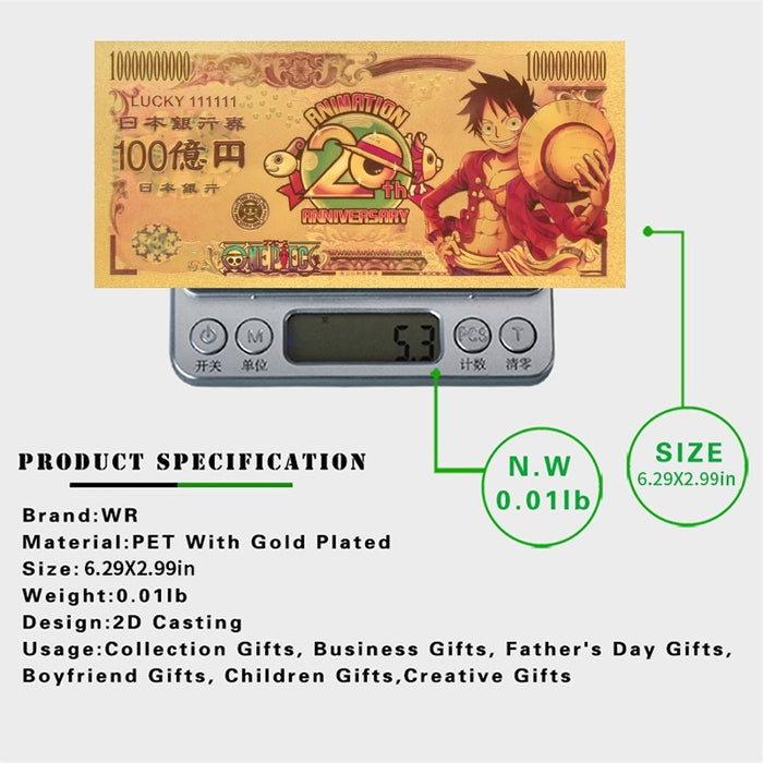 ONE PIECE Gold Foil Banknote 20th Aniversary accessories