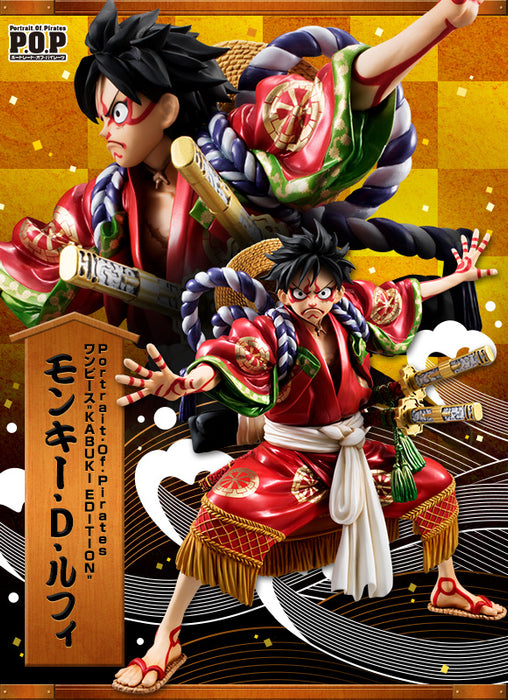 In stock Mega House Portrait Of Pirates One Piece Kabuki Edition Monky D. Luffy Limited Figure POP